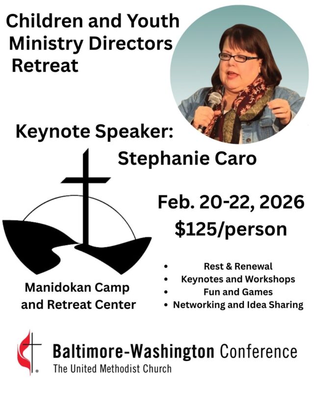 If you are a person that works with children or youth, this is a great retreat for you to come to. This is a time for rest and relaxation as well as learning and networking. Stephanie Caro will be our Keynote Speaker and she has over 4 decades of experience in ministry spanning children to adults. If you want to come and have a fun time here at Manidokan, register today! We can't wait to see you there!

https://manidokan.org/retreats-events/special-events/ 

https://cwngui.campwise.com/apps/onlinereg/pages/Index.html?AppID=BaltWashConf!b3w8c6&LocCde=CA0000&CustRes=Customer/BWCCRM